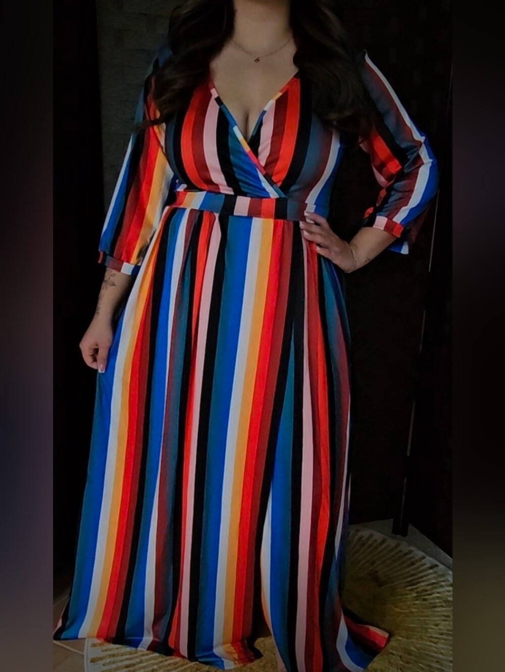 Multicolor Striped Wrap Maxi Dress - Vivid Vertical Stripes